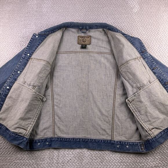 Eddie Bauer Trucker Jean Jacket Mens XL Denim Blue Cowboy motorcycle Grunge - Picture 5 of 14